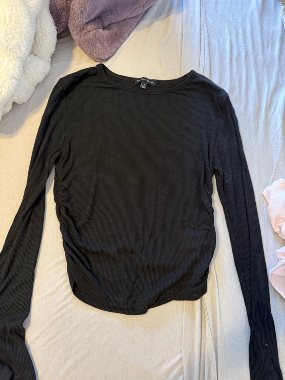 H&M Black Ribbed Long-Sleeve Crew Top